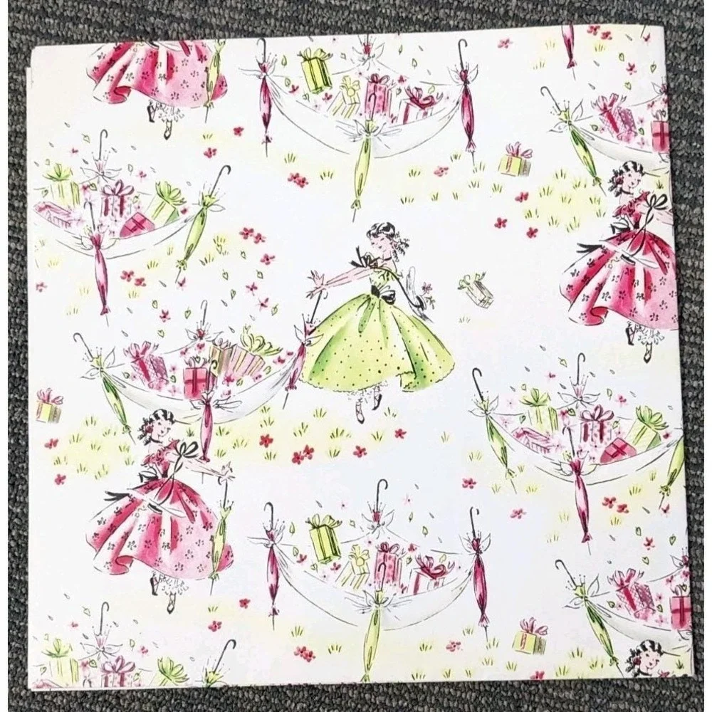 Vtg Bridal Wedding Shower‎ Wrapping Paper Squares Lot 5 Uncut 1950/60/70's